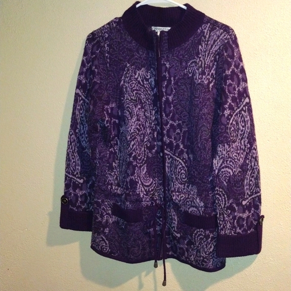 PENDLETON • Women’s Plus Merino Wool Paisley Print Full Zip Sweater Size M - Picture 1 of 7